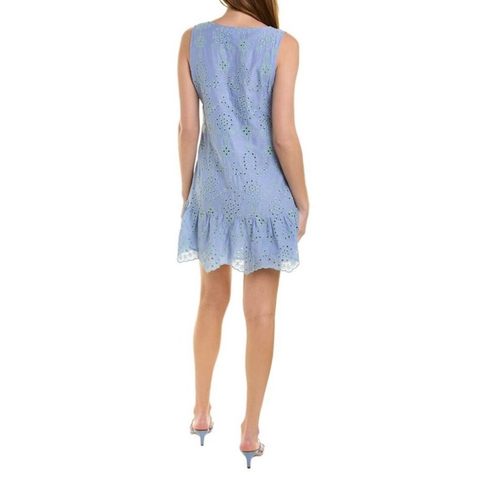 SAIL to SABLE Eyelet Sleeveless Ruffle Hem Dress Cabbage/Hydrangea Cotton Sz S - Picture 3 of 15